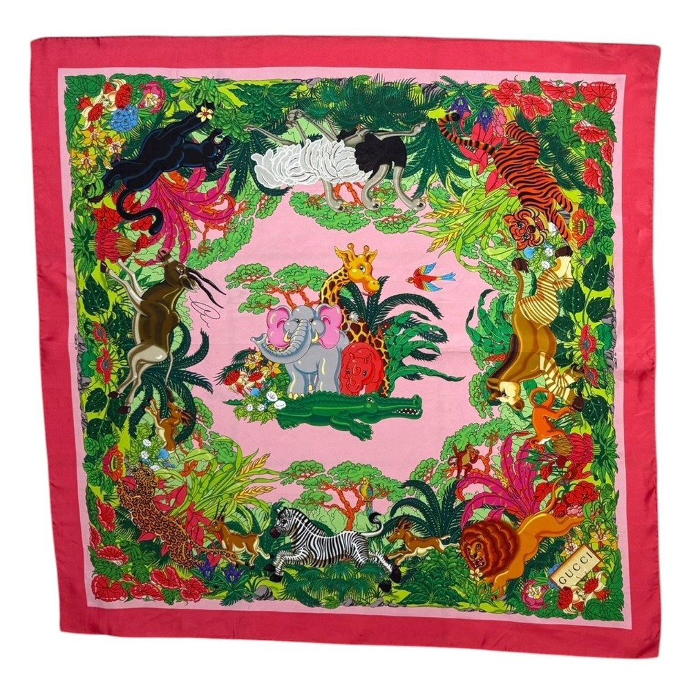 Gucci Silk Square Scarf Inji Seo Jungle Floral Animals 90x90 Project Italy